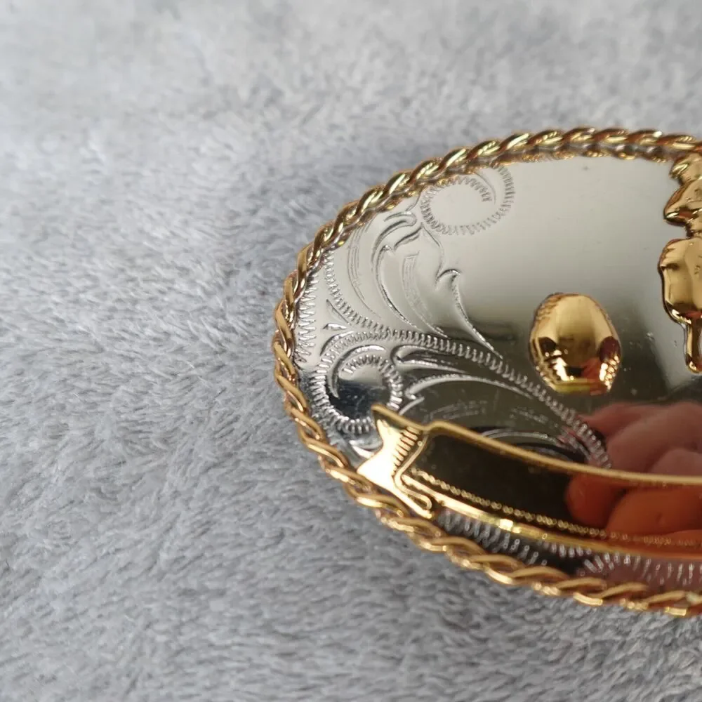 German Silver Belt Buckle Barrel Racer Single Banner‎ Filigree Scroll 3.5in